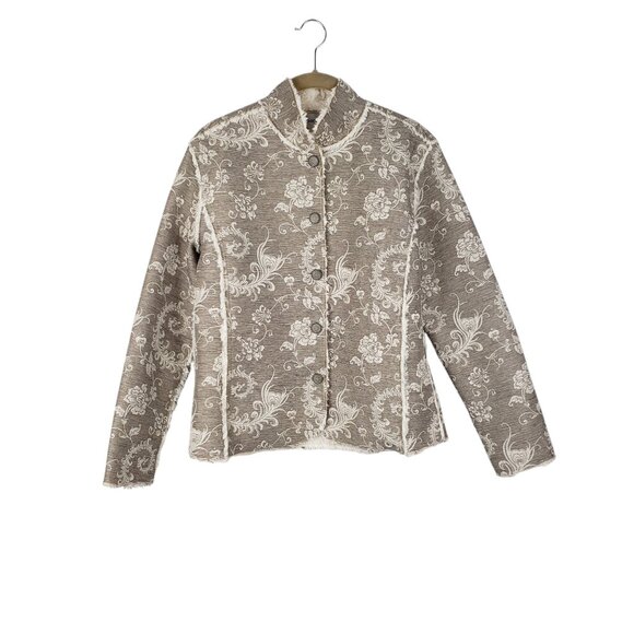 Chicos Tiberon Jacket Sherpa Faux Fur Lined Full Button Paisley Size 0/Small - Picture 1 of 7